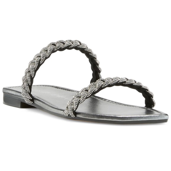 Shoes - STUART WEITZMAN women shoes White leather Addison slide sandal with gemstones